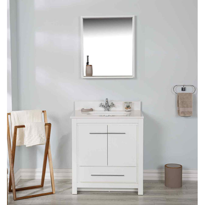 Adorn Vanity Mila 30'' Free-standing Single Bathroom Vanity with Quartz Vanity Top & Mirror ...